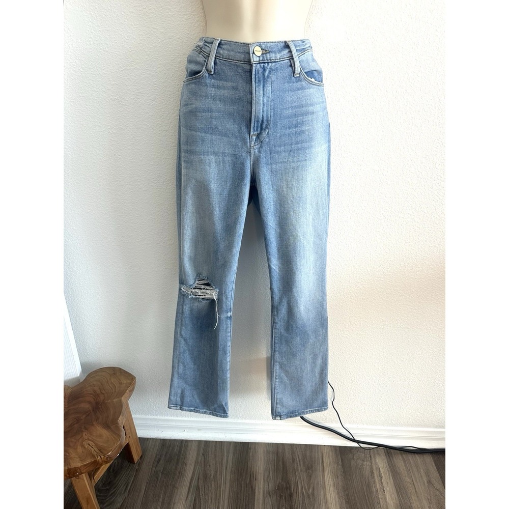 FRAME Jeans Le High Straight Womens 30 Jeffrey Light Wash Distressed Stretch‎